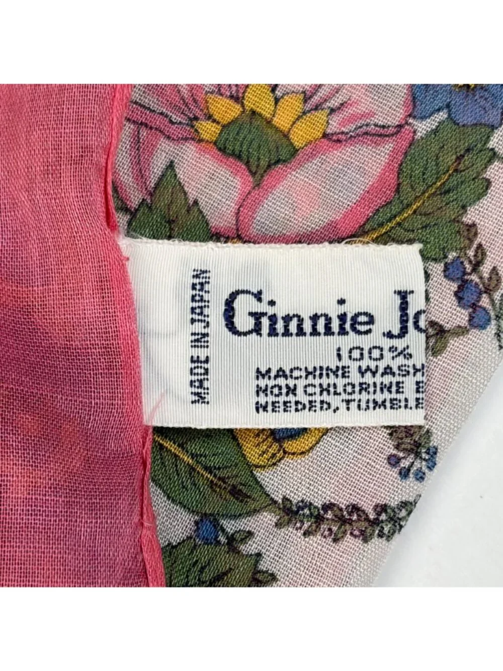 Vintage 1988 Ginnie Johansen Floral Cotton Scarf Square Pink Made In Japan